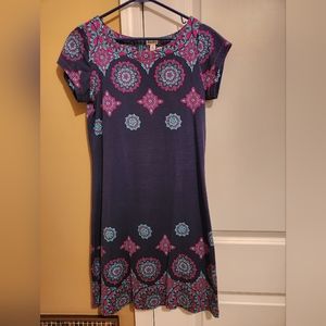 Blue and pink dress with pattern